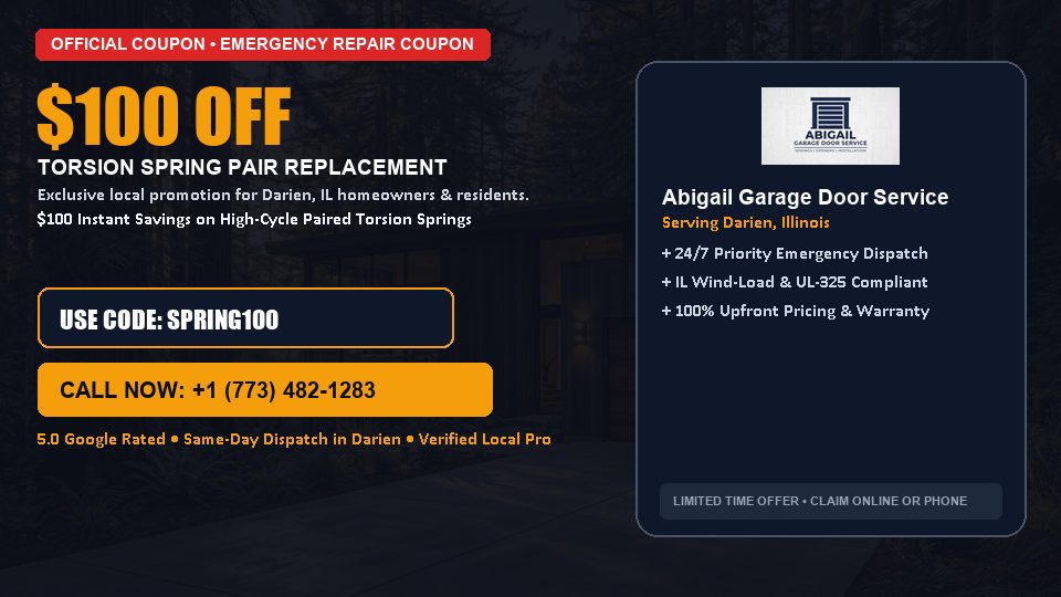 $100 OFF Dual High-Cycle Torsion Spring Replacement in Darien, IL - Abigail Garage Door Service